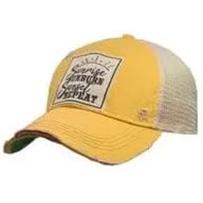 VINTAGE LIFE Sunrise Sunburn Sunset Repeat Distressed Trucker Cap, Yellow, Cotton, Polyester, Indoor, Outdoor