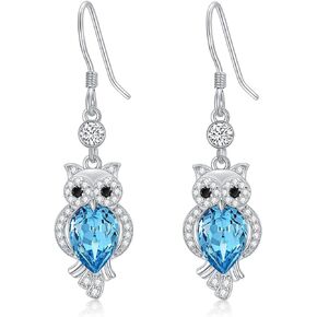 925 Sterling Silver Sea Turtle/Owl Dangle Drop Earrings Embellished with Crystals from Austria, Cute Animal Gifts for Women Girls