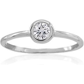 Hoops & Loops Sterling Silver Polished Cubic Zirconia Round Bezel-Set Stackable Band Ring