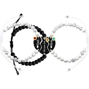 Uloveido 3pcs لغز مطابقة أمي أبي نحن نحبك القلب مجموعة أساور ل 3 - تخصيص قابل للتعديل الأبيض الفيروزي الأسود العقيق الأساور العلاقة العائلية للأب أمي ابنة الابن Y4124