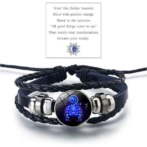 Zodiac Signs Spirit Bracelet Zodiac Manifestation 12 Constellation Handmade Bead Woven Multilayer Adjustable Leather Bracelet Jewelry Accessories Gift for Constellation Lover