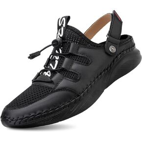 Mens Sandals with Arch Support Plantar Fasciitis Slip On Sport Slides Comfy Leather Shoes Outdoor Indoor Adjustable Straps