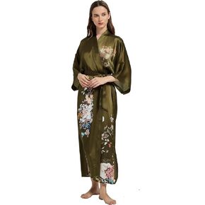 Silk Kimono Women's Long Robe Nightgown- Handpainted Sleepwear