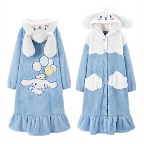 Rpavutz Cute Hooded Fleece Robe for Women & Girls, Cartoon Design Soft Plush Warm Night-Robe, One Size Fits All in Kuwait