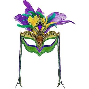 Mardi Gras Mask with Feathers Women Masquerade Mask Feather Masquerade Mask Halloween Mardi Gras Cosplay Costumes Venetian Party Mask Venetian Halloween Costumes Party Favors, Green