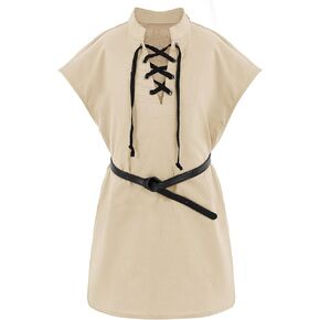 Boys Kids Renaissance Pirate T Shirts Viking Medieval Sleeveless Lace Up Costume Scottish Cotton Tank Tops