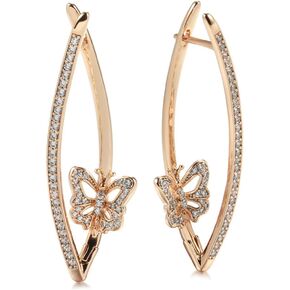 CZ Bar Butterfly Hoop Earrings for Women Girls Rose Gold Plated Cubic Zirconia Long Arc Bars Dangle Drop Click-top Huggie Hoops Earring Hypoallergenic Exquisite Birthday Christmas Wedding Jewelry Gifts
