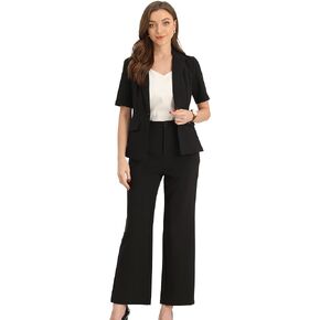 Allegra K Pant Suit Sets for Women's 2 Piece Elegant Short Sleeve Blazer Jackets Wide Leg Pants Business Outfits Suit
