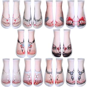 Cuffbow 20 Pairs Flip Flops Socks Women Personalized Ankle Socks Manicure Print Silly funny 3D Pattern Socks That Look Like Feet for Girls Running Walking Christmas Gifts, 10 Designs
