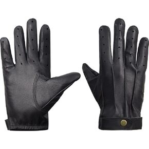 URBAN BUCK Mens Real Leather Motorcycle Ridding Warm Touchscreen Button Down Handswen Lined Driving Gloves