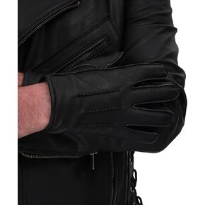 URBAN BUCK Mens Real Leather Motorcycle Ridding Warm Touchscreen Button Down Handswen Lined Driving Gloves