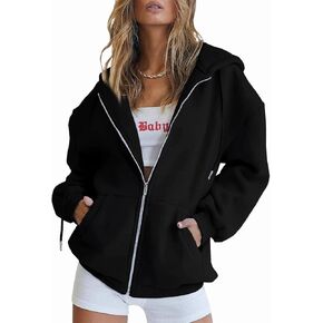 Women's Zip Up Hoodies Oversized Sweatshirt Teen Girls Y2K Clothing Cute Fall Casual Drawstring Jacket with Pockets