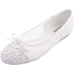 FEVERSOLE Round Toe Lace Ballet Crochet Flats Women's Comfy Breathable Shoes