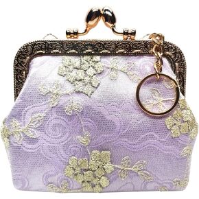POPUCT Vintage Kiss Lock Coin Purse Keychain Buckle Wallet for Women(White)