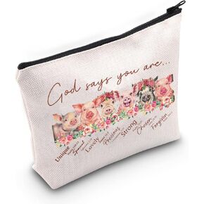 WZMPA Funny Pig Cosmetic Makeup Bag Pigs Lover Gift God Says You Are Unique Special Lovely Precious Strong Chosen Pig Zipper Pouch For Women Girls (God Says Pig) in Kuwait