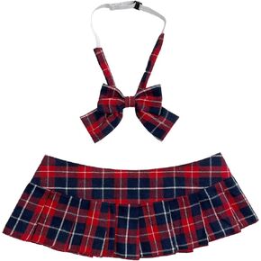 المرأة مطوي منقوشة مايكرو تنورة صغيرة تلميذة تأثيري الملابس الداخلية التنانير مثير دور اللعب طقم ملابس مع ربطة القوس فيونكة in Kuwait