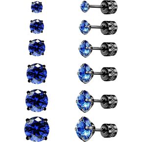 FIRSAUKI Stainless Steel Screw Back Stud Earrings for Men Women Titanium Hypoallergenic Earring for Sensitive Ears Surgical Rainbow CZ Double Side Black sleeper Studs