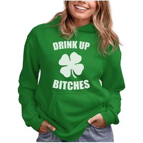 Tstars Drink Up Irish Four Leaf Clover Hoodie St Patricks Day Sweatshirt Hoodies Women