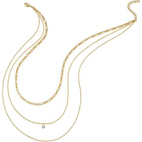 BLOSSOM & HUE Mixed Chain Multi Strand Layering Necklace | Triple Chain Layered Set 18''