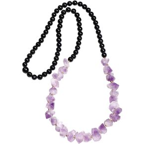 Black Obsidian with Drusy Quartz Amethyst Crystal Long Necklaces for Women Healing Crystals and Gemstones Bead Necklace Spiritual Gifts