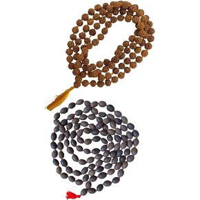 (Pack of 2 Rudraksha Mala 108+1 Beads & Original Kamal Gatta Mala (Lotus Seeds) Natural Himalaya 5 face Panch Mukhi Rudraksha Seed, Japa Mala