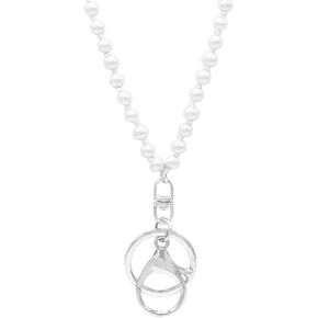 Rosemarie & Jubalee Women's ID Badge Knotted 6mm Pearl Endless Strand Lanyard Necklace Keyring X-Large Lobster Clasp, 34"