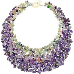 AeraVida Stunning Cascade of Purples with Earth Tones Mixed Quartz Stone Pebbles Handcrafted Boho Chic Vibes Bib Style Fashion Statement Necklace