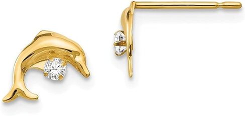 Diamond2Deal 14k Yellow Gold CZ Dolphin Earrings for Women (L-5 mm W-8 mm) in Saudi Arabia