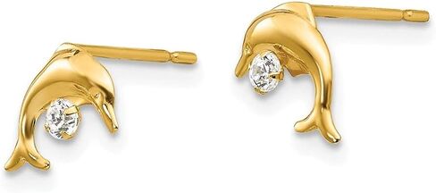 Diamond2Deal 14k Yellow Gold CZ Dolphin Earrings for Women (L-5 mm W-8 mm) in Saudi Arabia