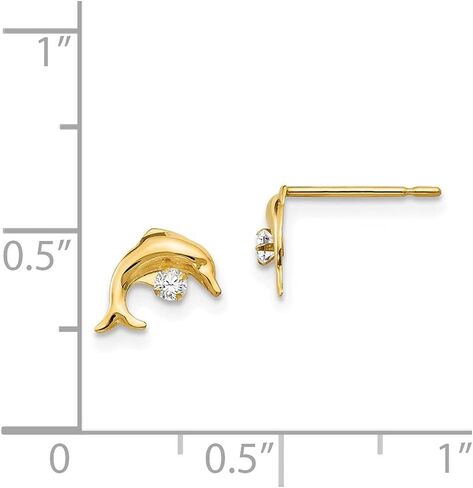 Diamond2Deal 14k Yellow Gold CZ Dolphin Earrings for Women (L-5 mm W-8 mm) in Saudi Arabia