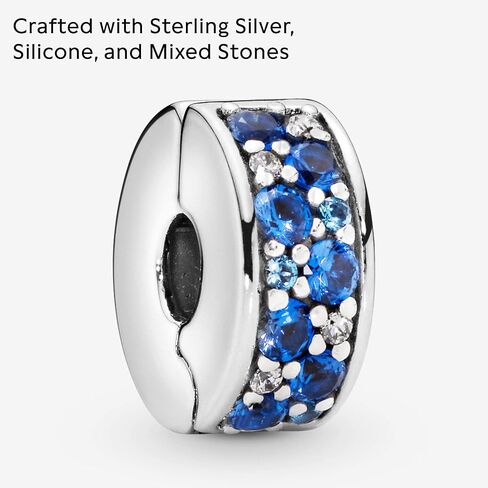 Pandora Blue Pavé Clip Charm Bracelet Charm Moments Bracelets - Stunning Women's Jewelry - Gift for Women - Made with Sterling Silver & Cubic Zirconia, With Gift Box in Saudi Arabia