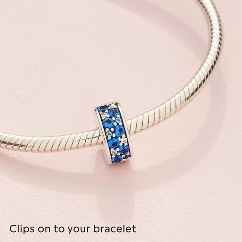 Pandora Blue Pavé Clip Charm Bracelet Charm Moments Bracelets - Stunning Women's Jewelry - Gift for Women - Made with Sterling Silver & Cubic Zirconia, With Gift Box in Saudi Arabia