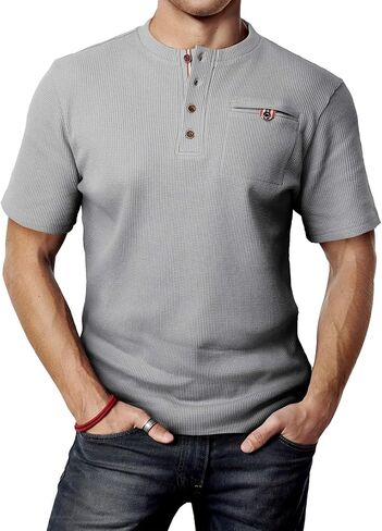 تي شيرت رجالي كاجوال من H2H بمقاس نحيف أساسي من Henley بأكمام قصيرة in Saudi Arabia