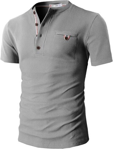 تي شيرت رجالي كاجوال من H2H بمقاس نحيف أساسي من Henley بأكمام قصيرة in Saudi Arabia