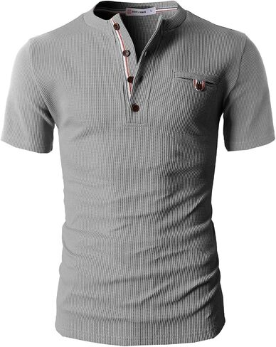 تي شيرت رجالي كاجوال من H2H بمقاس نحيف أساسي من Henley بأكمام قصيرة in Saudi Arabia