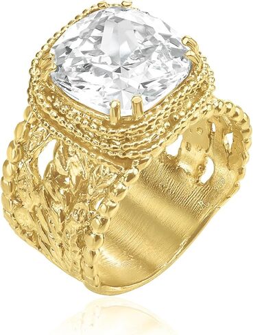 خواتم من الذهب عيار 14 قيراط فوق الفضة الاسترليني مع 13.5 TCW حبيبات زركونيا مكعبة متعددة الخيوط، خواتم ذهبية أنيقة، هدايا للنساء، مجوهرات جمالية، خواتم للنساء، مجوهرات ذهبية للنساء in Kuwait