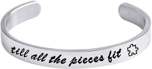 bobauna Autism Awareness Cuff Bangle Bracelet Till All The Pieces Fit Puzzle Piece Jewelry Encouragement Gift in Saudi Arabia