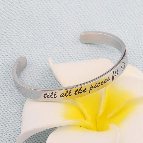 bobauna Autism Awareness Cuff Bangle Bracelet Till All The Pieces Fit Puzzle Piece Jewelry Encouragement Gift in Saudi Arabia