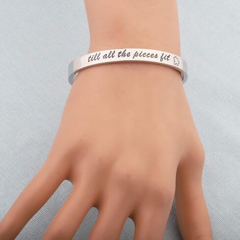 bobauna Autism Awareness Cuff Bangle Bracelet Till All The Pieces Fit Puzzle Piece Jewelry Encouragement Gift in Saudi Arabia