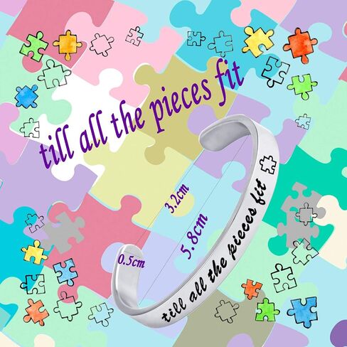 bobauna Autism Awareness Cuff Bangle Bracelet Till All The Pieces Fit Puzzle Piece Jewelry Encouragement Gift in Saudi Arabia