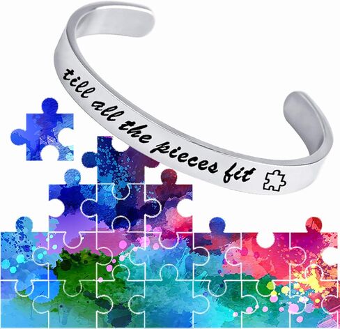 bobauna Autism Awareness Cuff Bangle Bracelet Till All The Pieces Fit Puzzle Piece Jewelry Encouragement Gift in Saudi Arabia