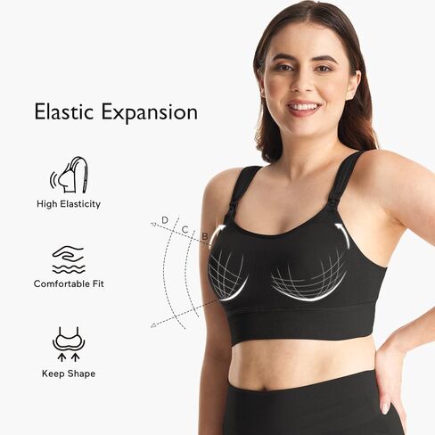 Momcozy Lycra Pumping Bra Hands Free with Fixed Padding for Good Shaping, Comfortable Support Pumping and Nursing Bra in One, Seamless Maternity Breast Pump Bra & Maternity Bra Black in Saudi Arabia