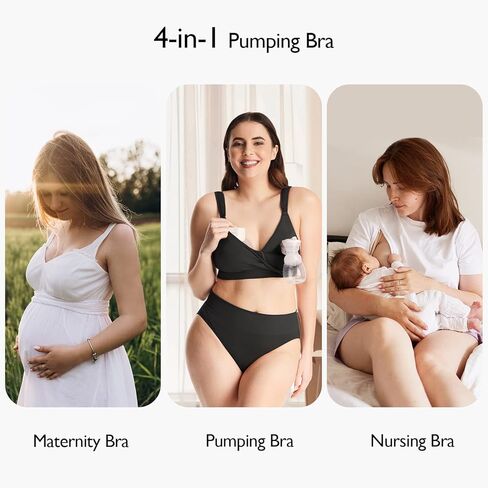 Momcozy Lycra Pumping Bra Hands Free with Fixed Padding for Good Shaping, Comfortable Support Pumping and Nursing Bra in One, Seamless Maternity Breast Pump Bra & Maternity Bra Black in Saudi Arabia