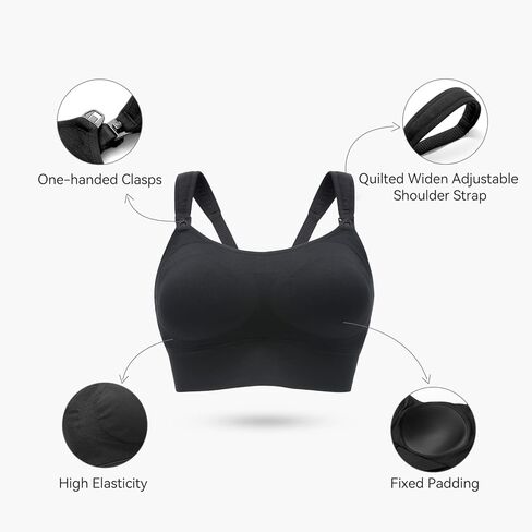 Momcozy Lycra Pumping Bra Hands Free with Fixed Padding for Good Shaping, Comfortable Support Pumping and Nursing Bra in One, Seamless Maternity Breast Pump Bra & Maternity Bra Black in Saudi Arabia