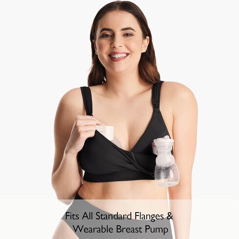 Momcozy Lycra Pumping Bra Hands Free with Fixed Padding for Good Shaping, Comfortable Support Pumping and Nursing Bra in One, Seamless Maternity Breast Pump Bra & Maternity Bra Black in Saudi Arabia