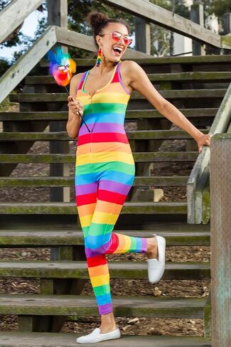 Tipsy Elves Women's Colorful Striped Rainbow Bodysuit - Rainbow Bodysuit Perfect for Pride and St. Paddy's in Saudi Arabia