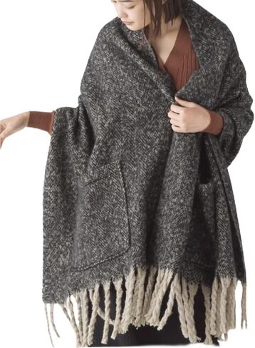 Tweed Shawl Wrap Poncho with Fringes and Pockets Extra Large Scarf to Keep You Warm in Style in Saudi Arabia