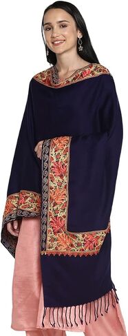 Zamour Women Embroidered Large Scarf Wrap Faux Pashmina Wool, Indian Kashmiri Oversized Scarves Wraps Stole Shawl for Winter in Kuwait