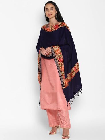 Zamour Women Embroidered Large Scarf Wrap Faux Pashmina Wool, Indian Kashmiri Oversized Scarves Wraps Stole Shawl for Winter in Kuwait
