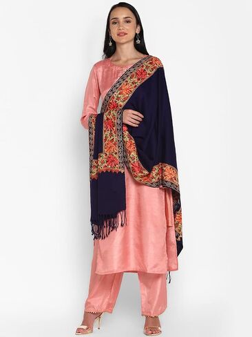 Zamour Women Embroidered Large Scarf Wrap Faux Pashmina Wool, Indian Kashmiri Oversized Scarves Wraps Stole Shawl for Winter in Kuwait